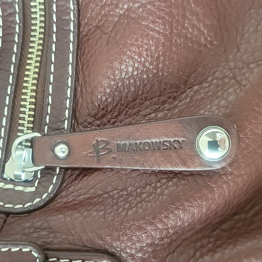 SOLD -B. Makowsky Genuine Leather Handbag Brown EUC w/ Dust Bag - Picture 4 of 13